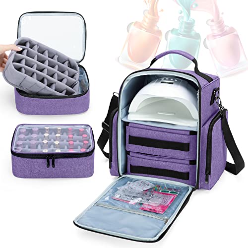 Nail Polish Organizer Holds 48 Bottles and a Nail Lamp, Purple - view 2