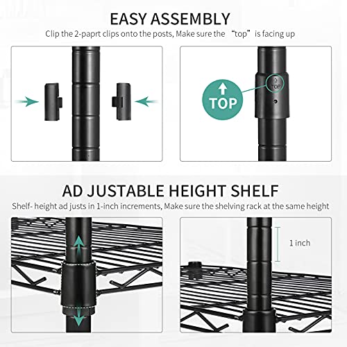 5-Shelf Shelving Storage Unit Multipurpose Heavy Duty Metal Pantry Storage Shelves Wire Rack with Leveling Feet and Hooks Adjustable Shelves for Bathroom Kitchen Garage (23.2Lx13.4Wx59.1H) - view 4