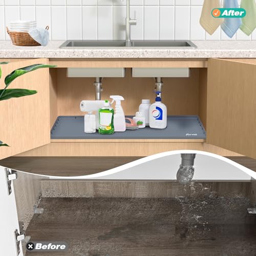 Silicone Under Sink Mat, 34"x22", Waterproof Cabinet Liner, Grey - view 6