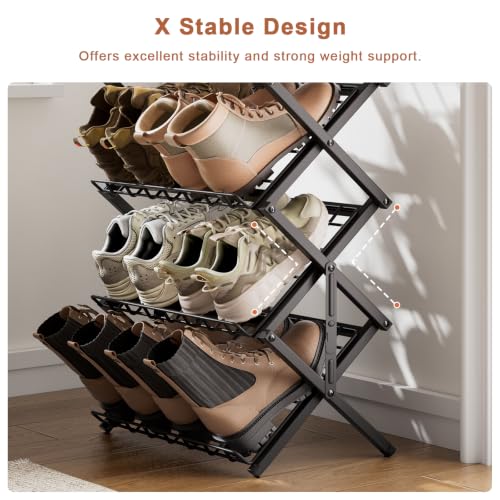 3 Tier Foldable Metal Shoe Rack, Organizer, Black - view 6