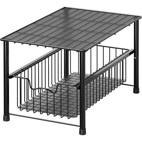 Wired Stackable Under Sink Cabinet Sliding Basket, Black