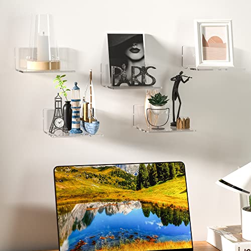 6 Inches Acrylic Small Wall Shelves 2 Pack, Floating Shelf for Wall Mounting, Acrylic Display Ledges for Funko Pop Figures, Home Décor, Living Room, Gaming Room, Plants(6 inch, Clear) - view 6