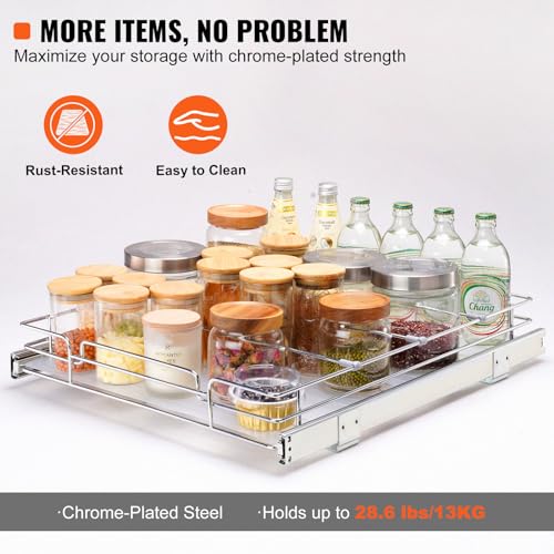 18.5"Wx21"Dx3.5"H Pull Out Cabinet Organizer, Heavy Duty Slide Out Pantry Shelves, Chrome-Plated Steel Roll Out Drawer, Drawer Storage for Home Under Sink, 20"Wx22"Dx7"H Install Size for Cabinet - view 4
