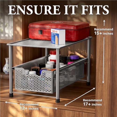 Stackable Under Sink Sliding Basket Drawer, Silver - view 3