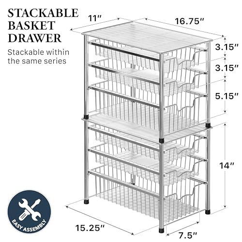 Stackable 3 Tier Sliding Basket Organizer Drawer, Chrome - view 2
