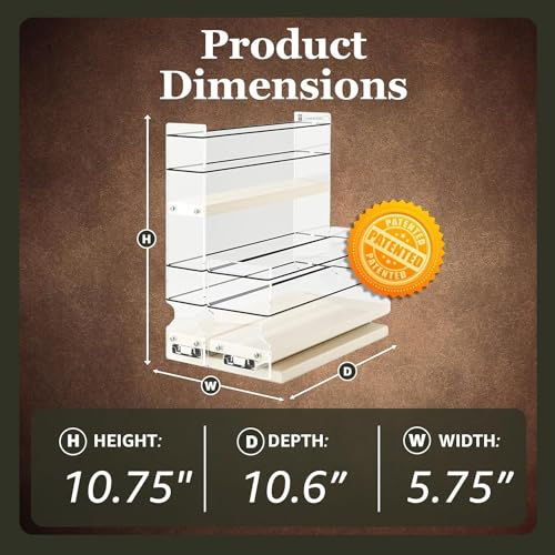 Combo Spice Rack Drawer - Pull Out Pantry Organizers and Storage - Kitchen Cabinet Organizer - Seasoning Sliding Caddy - Made in USA (5.75" W x 10.75" H x 10.60" D, Partially Assembled) - view 3