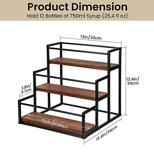 Coffee Syrup Rack Organizer 3-Tier 12 Syrup Bottles Holder Stand for Coffee Bar Station Storage Shelves for Syrup, Wine, Dressing for Kitchen Countertop - view 3