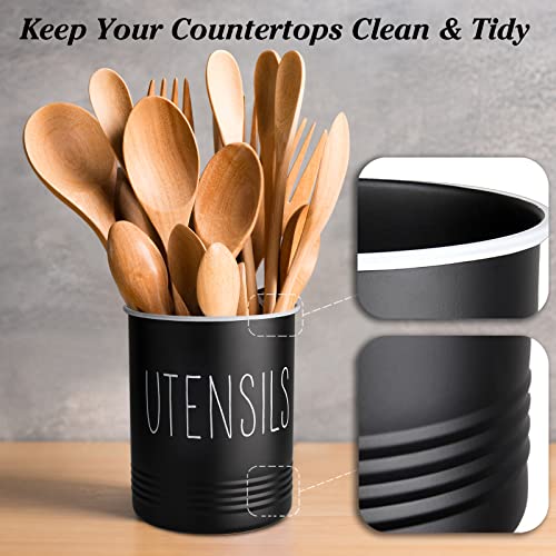 Kitchen Utensil Holder, 6.7" Utensil Holder for Kitchen Counter, Cooking Utensil Crock with Cork Bottom, Modern Farmhouse Decor, Countertop Utensil Storage Organizer Caddy, Black - view 4
