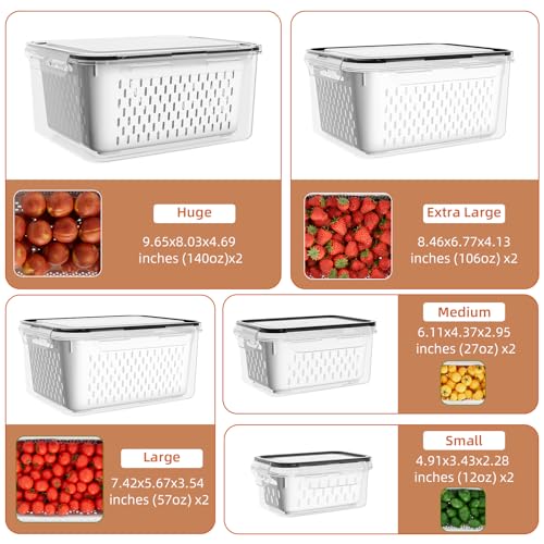 10 Pack Fruit Storage Containers for Fridge with Removable Colanders - Food Storage Containers with Lids, BPA-Free Produce Containers Keep Fruits, Vegetables, Berry, Meat Fresh Longer - view 2
