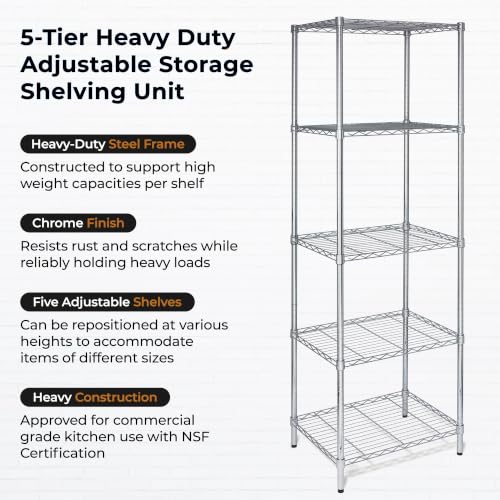 5-Tier Deep Shelf, 250 lb/Shelf, NSF, Chrome, 24x18x72 in - view 5