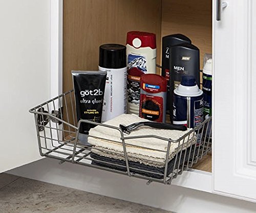 14 in. Pull Out Cabinet Organizer, Heavy Duty, Slide Out Pantry Shelves Drawers for Kitchen, Bathroom, Nickel - view 5