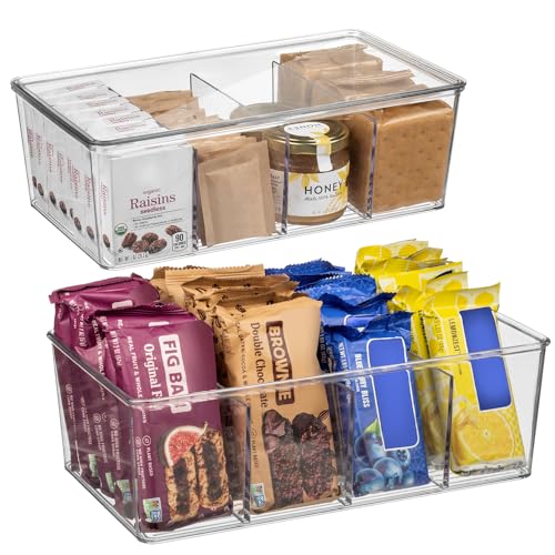 Pantry Organizer Storage Bin with Divider & Lid, 2 Pack