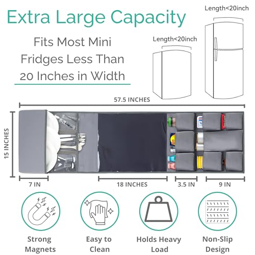 Mini Fridge Organizers and Storage - College Dorms Must Haves - Large Pockets with Dividers Holds Pantry Goods, Utensils, Paper Towel, Plastic Wrap Ideal Mini Fridge Shelf for Dorm and Office (Grey)… - view 4