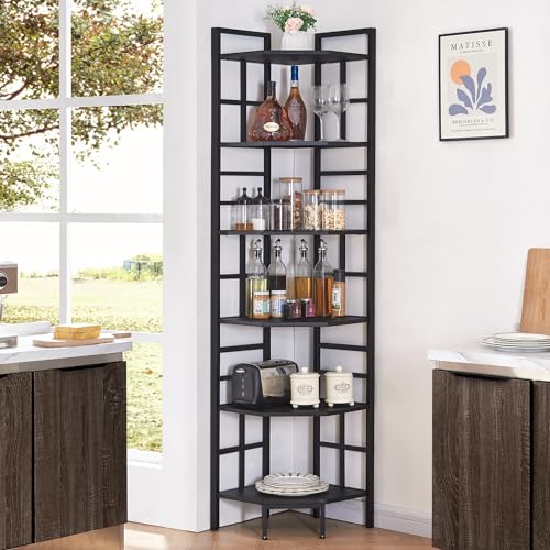 Corner Shelf, 6 Tier Tall Narrow Bookshelf 76.9", Industrial Corner Bookcase with Storage for Home Office Living Room and Bedroom, Black - view 4
