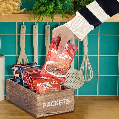 Seasoning Packet Organizer, Food Packet Storage Organizer with 4 Compartments, Wooden Storage Caddy for Kitchen Pantry Cabinet, Farmhouse Kitchen Organization Bin for Snacks Spice Packets - view 6
