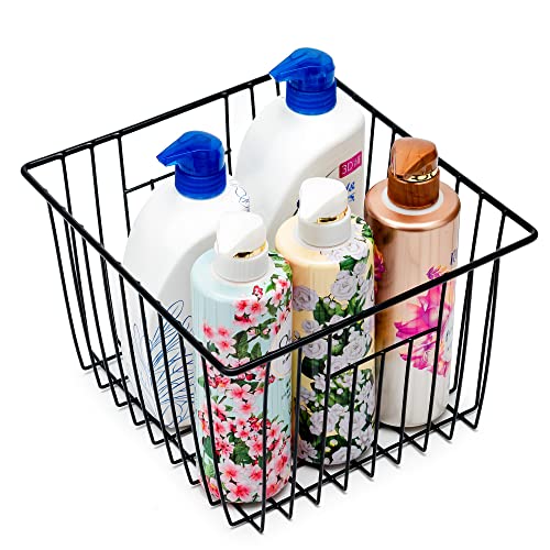 Freezer Storage Baskets, Pantry Storage Wire Basket Organizer Bins Refrigerator Bin with Built-in Handles for Cabinets, Pantry, Closets, Bedrooms - Set of 4 Black, Black,11"x 10" - view 6