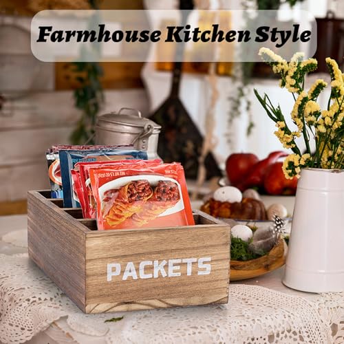 Seasoning Packet Organizer, Food Packet Storage Organizer with 4 Compartments, Wooden Storage Caddy for Kitchen Pantry Cabinet, Farmhouse Kitchen Organization Bin for Snacks Spice Packets - view 5