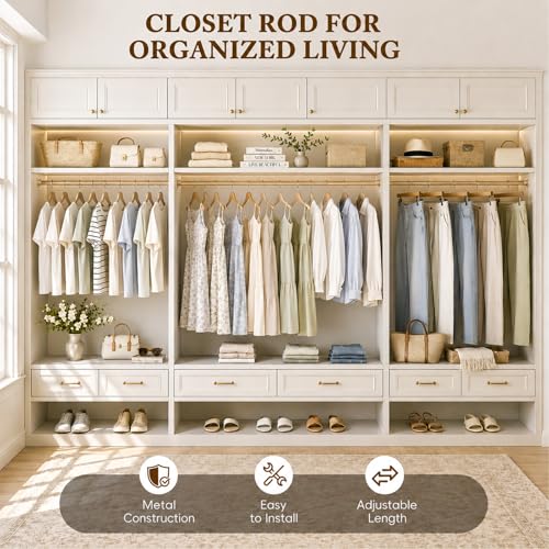 Heavy Duty Closet Rod, 17-28 IN Closet Rods for Hanging Clothes, Gold - view 2
