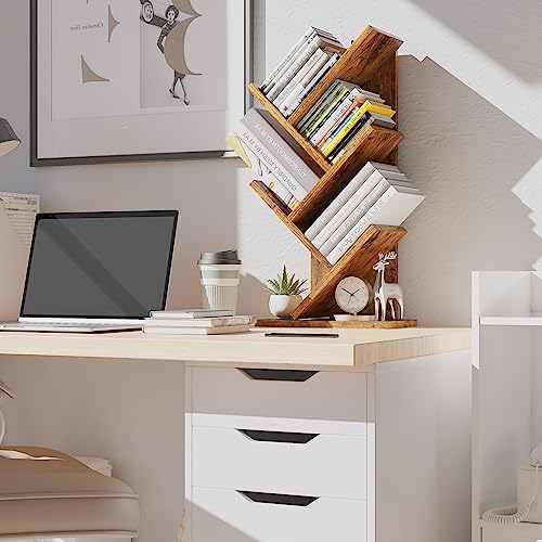Tree Bookshelf, 4-Tier Book Storage Organizer Shelves,Rustic Brown, HBC014H - view 5