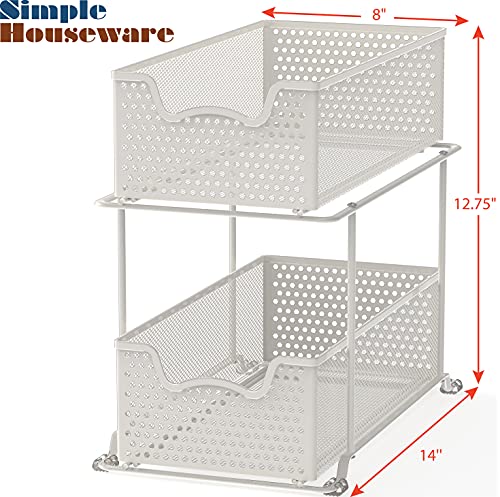 2 Tier Sliding Cabinet Basket Organizer Drawer, White - view 3