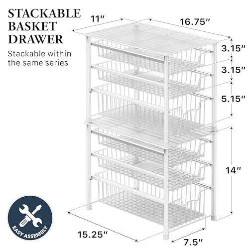 Stackable 3 Tier Sliding Basket Organizer Drawer, White - view 2