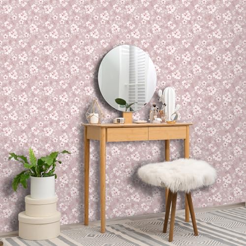 Cherry Blossom Pink Floral Wallpaper Peel and Stick Removable Flower Wallpaper 12"x118" Sticky Textured Floral Decorative Contact Paper for Cabinets Drawers Girls Bedroom Walls Vinyl Roll - view 4