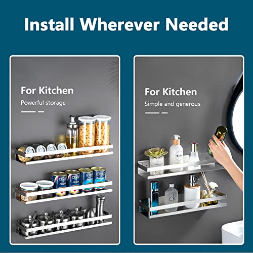 Rustproof Metal Storage Floating Shelves Wall Mounted Rectangular Shelf for Bedroom,Bathroom, Living Room, Kitchen, and Laundry Room,Nail-Free Wall-Mounted Shelves（15.75 Inch Silver） - view 4