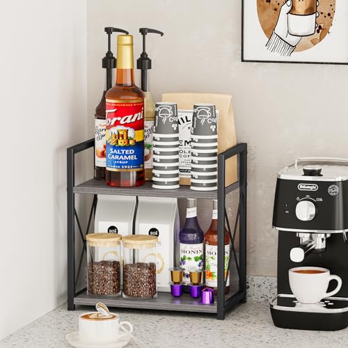 Countertop Shelf Organizer, 2 Tier Coffee Organizer for Desktop, Grey Counter Shelf Spice Rack for Kitchen (Grey, M) - view 5