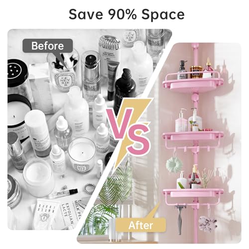 Corner Shower Caddy, 4 Tier Adjustable Tension Rod Shower Caddy, Pink - view 5
