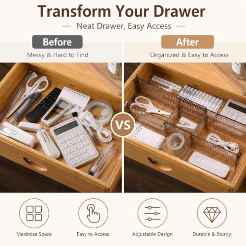 2 Pcs Drawer Organizer, Plastic Drawer Organizer Separators, Expandable Drawer Dividers, Telescopic Closet Dresser Partition Grid System for Sock, Underwear, Kitchen and Office - view 6