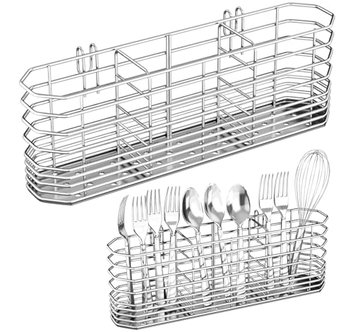 304 Stainless Steel Utensil Holder, Dish Drying Rack, Kitchen Utensil Organizer, Knife and Fork Drainage Rack, Kitchen Drainage Basket Accessories, with Hooks, Rust Proof
