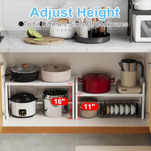 Expandable Kitchen Storage Shelves,110LBS Heavy Duty Metal Shelving Units and Storage For Small Appliance, Adjustable Stackble Storage Shelf Organizer For Kitchen Cabinet Pantry Warehouse Garage,White - view 5
