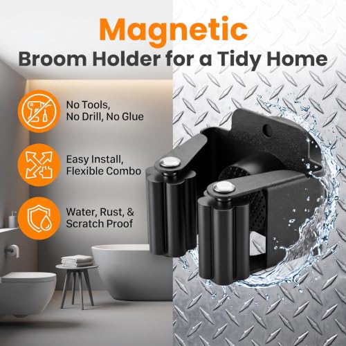 4 Pack Strong Magnetic Broom Holder, Black - view 4
