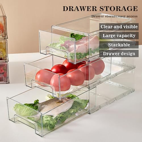 2Pack Clear Fridge Drawers Pull Out Stackable Refrigerator Drawer Organizer Bins Pantry Storage Box Plastic Food Containers for Kitchen Bathroom Office Closet (2pack Large) - view 3