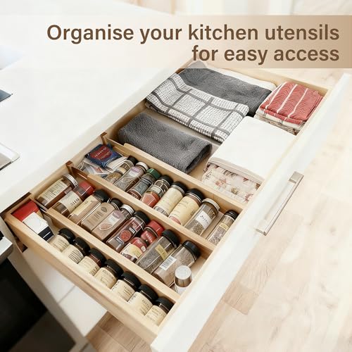 Adjustable Bamboo Drawer Dividers of 4, Expandable Organizers (16.9"-22.2") - view 4