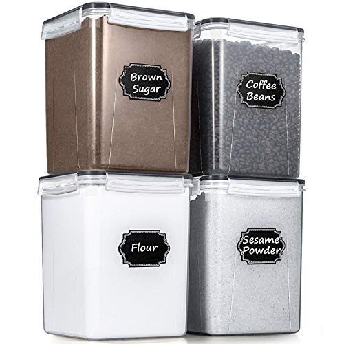 Flour Storage Containers 5.2L, 4 PCS Food Storage Containers, Black