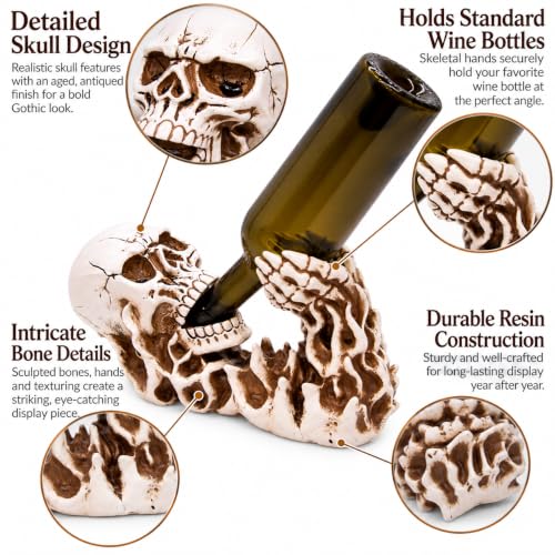 Gothic Skeleton Wine Bottle Holder – Skull Wine Rack with Skeleton Hands, Creepy Halloween Bar Decor, Gothic Kitchen Countertop Display, Unique Gift for Wine Lovers, 10 Inch - view 4
