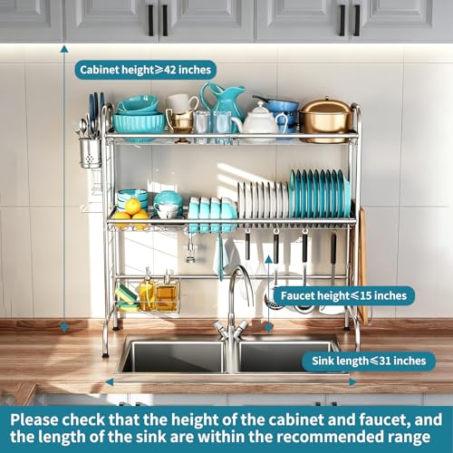 Stainless Steel 2-Tier Over The Sink Dish Drying Rack with Utensil Holder, Large, for Kitchen Counter - view 2