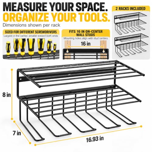 Power Tool Organizer for Tool Storage,Drill Holer Wall Mount,Storage Rack for Garage Organization, Wall Organizer with Shelf,Heavy Duty for Lifetime Use(2 Pack Black) - view 5