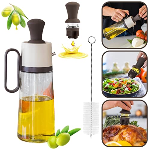 3-in-1 Olive Oil Dispenser Bottle for Kitchen with Brush and Straw Cleaner. Pour, Drizzle or Brush Vinegar, Soy Sauce and Cooking Oil Container. 18.6oz Glass Oil Cruet/Leakproof Spout (Brown) - view 3