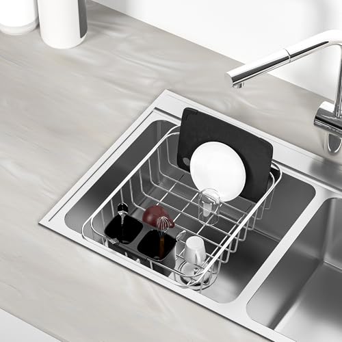 Dish Rack Utensil Holder, Hanging Cutlery Drainer Caddy with Hooks, 2 Compartment Flatware Organizer for Forks, Spoons, Knives, Fits Over Most Dish Drying Racks, Black - view 6