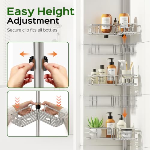Shower Caddy Tension Pole, 4-Tier No Drill Corner Shower Organizer - view 5