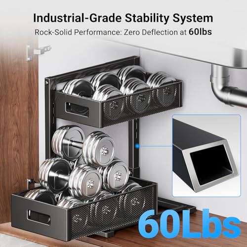 Under Sink Organizer, Metal Under Sink Organizers and Storage, Slide Out Pull Out Cabinet Organizer for Kitchen, Bathroom, Pantry, Laundry, Study, Black - view 5