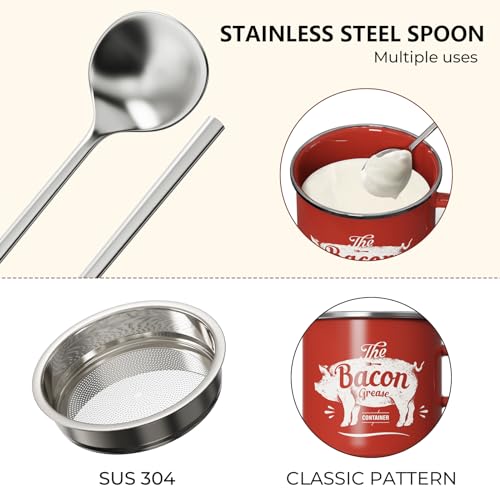 Bacon Grease Container with Strainer-15OZ Enamel Saver, Dishwasher Safe - view 5