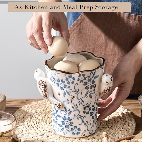 6.34"H Utensil Holder for Kitchen Counter, Modern Farmhouse Cooking Utensil Holder and Crock Home Kitchen Decor, Ceramic Utensil Organizer for Spatula, Ladle, Eggbeater, Rolling Pin- Blue and White - view 7