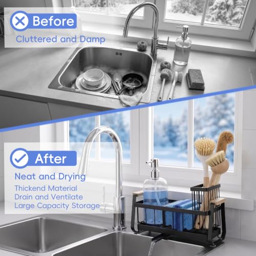 Sponge Holder for Kitchen Sink Organizer Caddy with Dish Brush Holder, 304 Stainless Steel Self-Draining & Rustproof Sink Caddy for Sponge & Soap Dispenser & Scrubber Kitchen Accessories - view 4