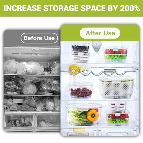 Fresh Produce Vegetable Fruit Storage Containers 3Piece Set, BPA-free, Partitioned Salad Container, Fridge Organizers, Used in Storing Fruits Vegetables, White - view 2