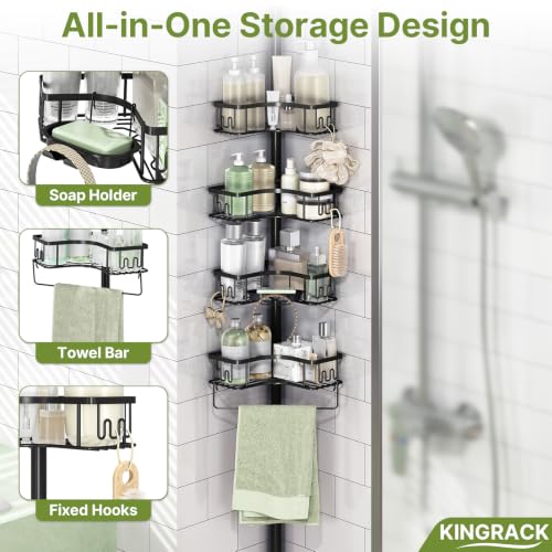 Corner Shower Caddy, 4‑Tier Tension‑Rod Shower Organizer, Black - view 5