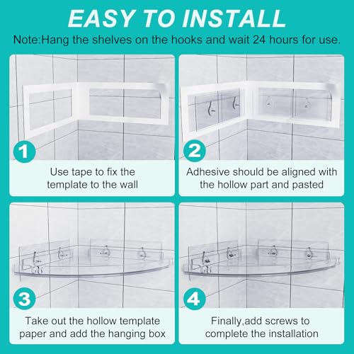 Acrylic Corner Shower Shelves, Adhesive Shower Caddy Organizer for Bathroom Storage Home Decor, Clear Rustproof No Drilling Wall Shelf, 2-Pack - view 6