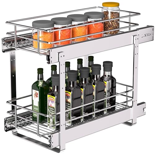 2-Tier Narrow Cabinet Pull Out Shelves, 8" W x 22" D, Chrome